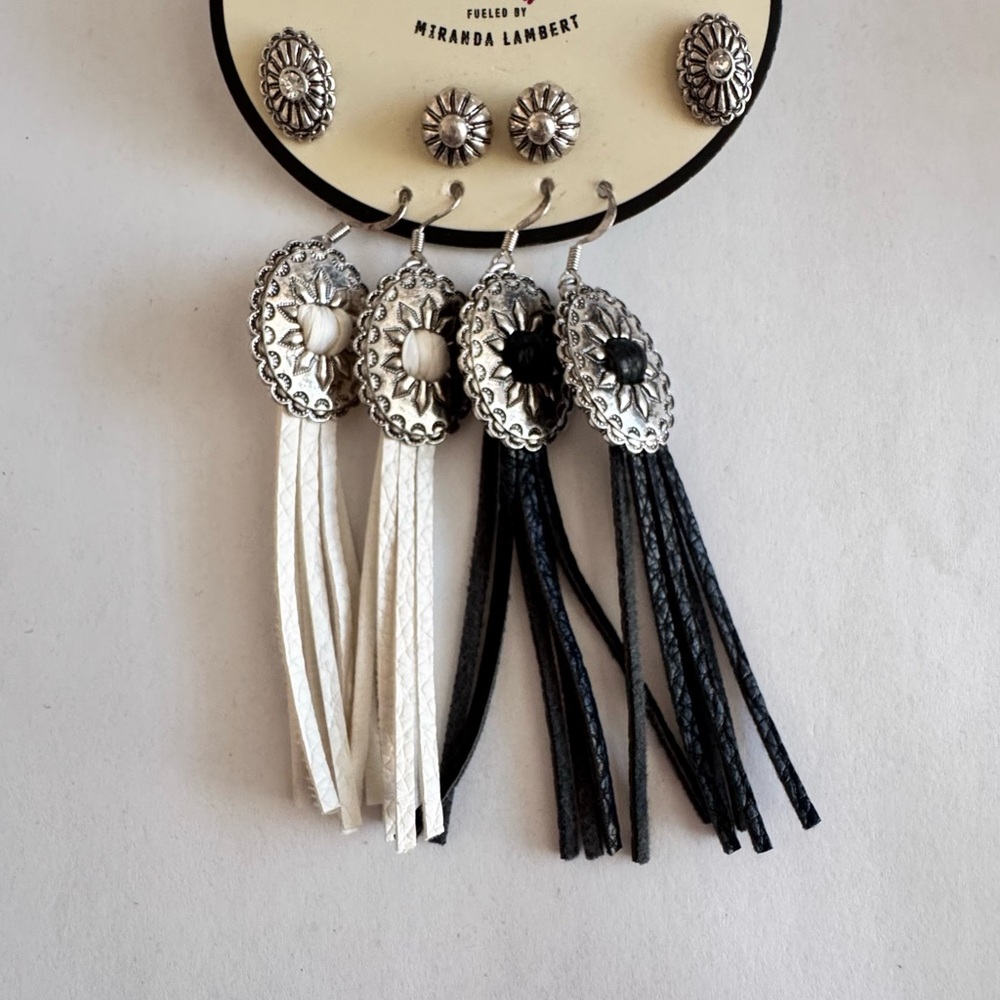 Idyllwind Silver Concho Tassel Earrings in White and Black